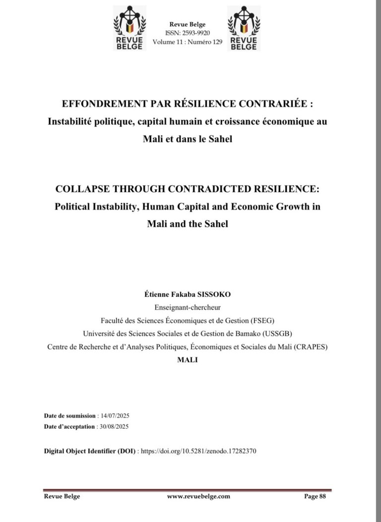 EFFONDREMENT PAR RÉSILIENCE CONTRARIÉE : Instabilité politique, capital humain et croissance économique au Mali et dans le Sahel