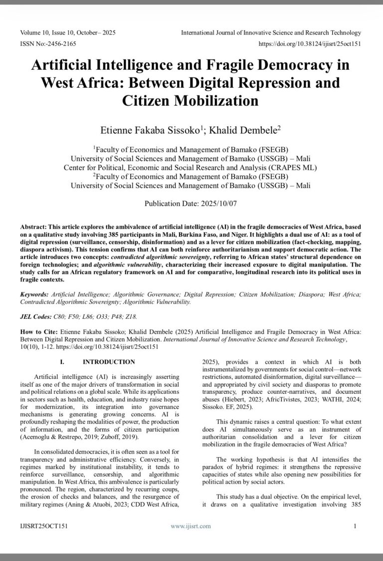 Intelligence artificielle et démocratie fragile en Afrique de l’Ouest : entre répression numérique et mobilisation citoyenne