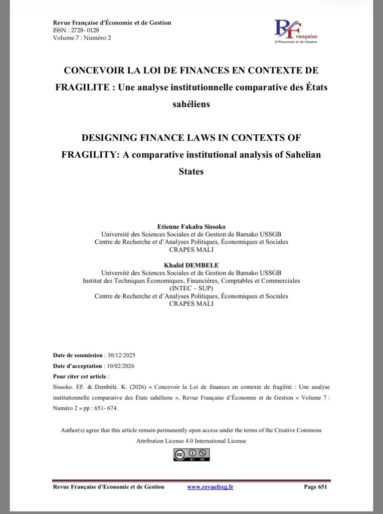 CONCEVOIR LA LOI DE FINANCES EN CONTEXTE DE FRAGILITE : Une analyse institutionnelle comparative des États sahéliens