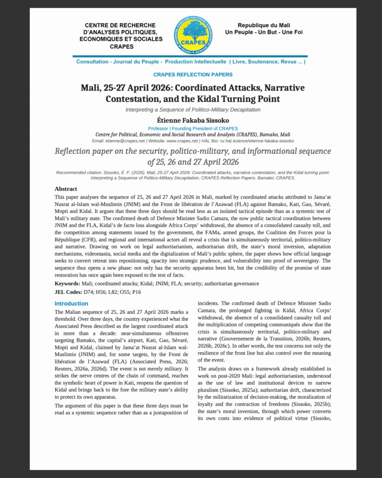 Reflection paper on the security, politico-military, and informational sequence of 25, 26 and 27 April 2026