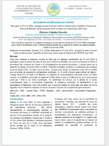 Sissoko, É. F. (2026). Mali après le 25 avril 2026 : pourquoi la junte d’Assimi Goïta ne retrouve plus l’équilibre d’avant-crise. Documents de réflexion du CRAPES, mai 2026.